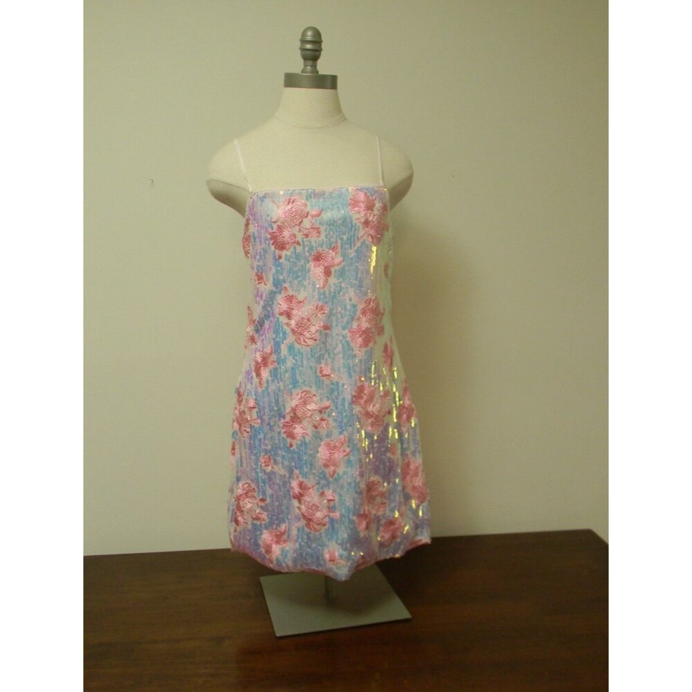 Francesca's Pink Dress Iridescent Sequin Floral Embroidery Prom HOCO Formal NWT